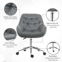 Vinsetto Home Office Chair Velvet Ergonomic Computer Chair Comfy Desk Chair with Adjustable Height, Arm and Back Support, Dark Grey(m-6)
