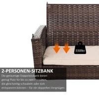 Outsunny Hängebank 2-Sitzer Rattan Gartenschaukel mit Sitzkissen Hängeschaukel Hollywoodschaukel Schaukelbank Gartenbank Braun 127 x 65 x 60 cm(m-5)