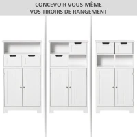 kleankin Meuble de salle de bain, meuble de rangement avec 2 tiroirs, niche, placard avec porte, étagère réglable, armoire de salle de bain, cuisine, salon, 60 x 30 x 109 cm, blanc(m-6)