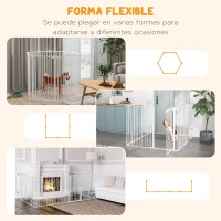 PawHut Corralito para Mascotas Plegable de 6 Paneles con Doble Cerradura Bloqueo Auxiliar y Bricolaje Acero 123x102x90cm Blanco(m-4)