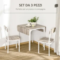 HOMCOM Set con Tavolo Pieghevole e 2 Sedie da Pranzo in Legno e Metallo, Colore Legno(m-4)