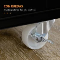 HOMCOM Isla de Cocina con Ruedas Carro de Cocina con Cajón Armarios con Estantes y Barra para Colgar 135x45x94,5cm Negro(m-5)