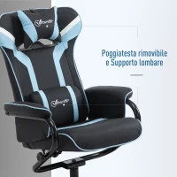 Vinsetto Set 2 Pezzi Poltrona Reclinabile con Poggiapiedi Stile Gaming, Inclinazione 130° e Supporto Lombare, Nero e Azzurro(m-5)