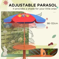 Outsunny Kids Picnic Table and Chair Set, Cowboy Themed Outdoor Garden Furniture w/ Foldable Chairs, Adjustable Parasol(m-5)