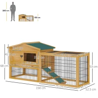 PawHut Rabbit Hutch Outdoor, Wooden Guinea Pig Hutch with Rabbit Run 2 Level Design Water Resistant Openable Roof 150 x 52.5 x 68 cm, Yellow(m-3)
