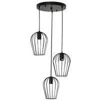 HOMCOM Lustre suspension luminair plafonnier 3 paniers métalliques douilles E27 hauteur réglable vintage rétro géométriques noir Ø 38 x 145H cm(m-10)