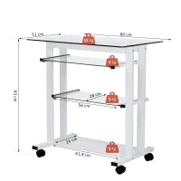 HOMCOM Computertisch Eckschreibtisch Winkelschreibtisch Schreibtisch Bürotisch PC moderner einfacher Stil Hartglas Eisenrohr Weiß 80 x 51 x 83 cm(m-3)