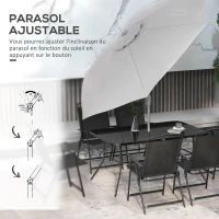 Outsunny Ensemble salon de jardin 8 pièces avec grand parasol, table et chaises pliantes métal époxy textilène polyester noir(m-6)