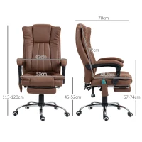 Vinsetto Silla de Masaje con 6 Puntos de Masaje Ajustable con Función de Calefacción Reposapiés Retráctil y Control Remoto Marrón(m-3)