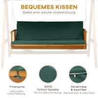 Outsunny Hollywoodschaukel Gartenschaukel, inkl. Sonnendach, wetterbeständig, 235 cm x 128 cm x 180 cm, Grün + Natur(m-7)