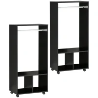 HOMCOM Lot de 2 portants à vêtements penderie mobile avec roulettes 2 niches + Grand Espace penderie en bois noir(m-1)