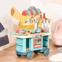 HOMCOM 50 Pcs Kids Kitchen Play set Fast Food Trolley Cart Pretend Playset Toys with Play Food Cashier Register Accessories Gift for Boys Girls Age 3-6(m-10)
