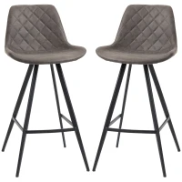 HOMCOM Set Of 2 Bar Stools Vintage Microfiber Cloth Tub Seats Padded Comfortable Steel Frame Footrest Quilted Home Bar Cafe Kitchen Chair Stylish Dark Grey(m-11)