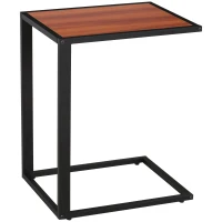 HOMCOM C-Shaped Side Table, Sofa End Table with Metal Frame, Accent Couch Table for Living room, Bedroom, Walnut and Black(m-1)