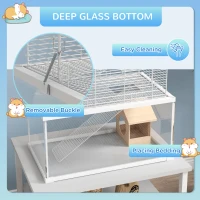 PawHut Gerbil Cage, Dwarf Hamster Cage w/ Deep Glass Bottom, Ramps, Platforms, Hut, Exercise Wheels, Water Bottle - White(m-6)