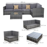 Outsunny 4 Pieces Rattan Garden Furniture Set, Wicker Outdoor Furniture Set with Corner Sofa Loveseat Coffee Table Cushions, Conservatory Furniture Set for Patio Balcony Poolside, Grey(m-3)
