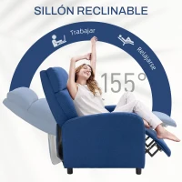 HOMCOM Sillón Reclinable Manual Sofá Individual con Reclinación hasta 155º Carga 150 kg Azul(m-4)