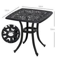 Outsunny Cast Aluminium Bistro Table, Outdoor Square Side Table with Umbrella Hole, Garden Table for Balcony, Bronze Tone(m-3)