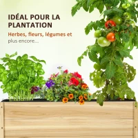 Outsunny Jardinière de jardin surélevée bac à fleurs roues trou de vidange en bois de sapin dim. 89L x 48l x 47H cm bois naturel(m-4)