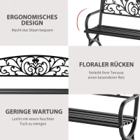 Outsunny 2-Sitzer Gartenbank Sitzbank 240kg belastbar Bank Gartenmöbel für den Innen- und Außenbereich geeignet 127x60x85 cm Schwarz(m-5)