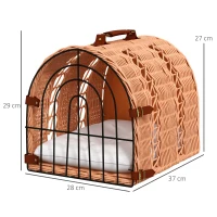 PawHut Wicker Cat Carrier Basket Kitten Bed Portable Pet Caves Houses w/ Soft Cushion 37 x 28 x 29 cm Orange(m-3)
