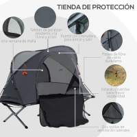 Outsunny Tienda de Campaña 3 en 1 con Cama Colchón Hinchable y Bolsa de Transporte para Senderismo 200x86x147 cm Gris(m-5)