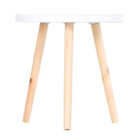 HOMCOM Coffee Table, Carved Floral Round Table with Tray-style Top and Wood Legs, Modern Side Table for Living Room, Set of 2, White(m-8)