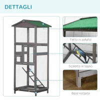 PawHut Gabbia per Uccelli Alta 165cm in Legno da Esterno con 2 Porte e Vassoio Estraibile, Grigio Chiaro(m-7)