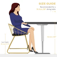 HOMCOM Modern Dining Chairs Set of 2, Metal Wire Kitchen Chair with Velvet-feel Cushion, Round Back and Steel Frame for Living Room, Bedroom, Gold(m-7)