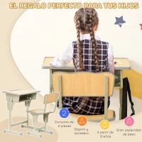 HOMCOM Juego de Escritorio y Silla para Niños de +6 Años Altura Ajustable con Cajón y Gancho Natural(m-4)