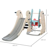 HOMCOM Scivolo 3 in 1 per Bambini con Altalena Regolabile, Canestro e Palle per Cameretta e Giardino, 160x220x120cm, Bianco, Azzurro e Grigio(m-3)