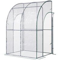 Outsunny Serre de Jardin adossée Serre adossée serre d'hivernage dim. 1,43L x 1,18l x 2,12H m 2 Portes zippées enroulables Acier PVC Transparent(m-10)