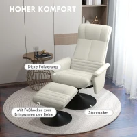 HOMCOM Relaxsessel, Fernsehsessel mit Hocker, drehbar, ergonomisch, Mikrofasertuchoptik, bis 150 kg, Cremeweiß(m-6)