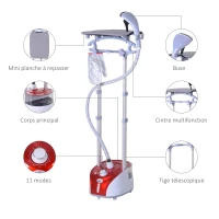 HOMCOM Défroisseur vapeur vertical 1950 W 32g/min, réservoir d'eau de 2 litres, tige télescopique, fer vertical autonomie 45min, 11 températures réglables, prêt en 38s, planche et cintre fournis rouge(m-7)