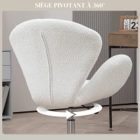 HOMCOM Fauteuil pivotant hauteur réglable revêtement tissu bouclette pour salon chambre bureau, blanc(m-5)