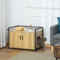 PawHut Mobile Lettiera per Gatti con 2 Ante e Ingresso Laterale, 82.3x51x54cm, Color Legno e Nero(m-2)