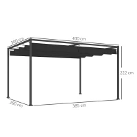 Outsunny 4 x 3m Metal Pergola, with Retractable Canopy Roof - Black(m-3)