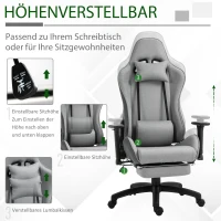Vinsetto Bürostuhl Computerstuhl Drehstuhl mit abnehmbarem Kopf- und Lendenkissen Wippenfunktion ergonomischer Schreibtischstuhl drehbar höhenverstellbar mit Fußstütze PP Grau 73x57x127-135 cm(m-6)