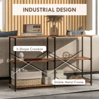 HOMCOM 3-Tier Industrial Style Shelf Metal Frame Smooth Shelves Adjustable Feet Home Office Display Storage Unit Sleek 76x120cm Brown(m-6)