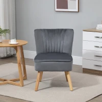 HOMCOM Modern Accent Chair, Fabric Living Room Chair with Rubber Wood Legs and Thick Padding, Grey(m-8)
