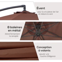 Outsunny Parasol déporté octogonal à manivelle inclinable manivelle avec Pied en Acier diamètre 3 m Chocolat(m-6)