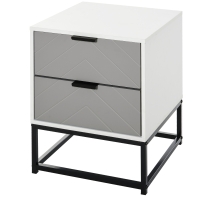 HOMCOM Mesita de Noche Mesa Auxiliar con 2 Cajones y Base Elevada de Metal para Dormitorio Cama Salón Estilo Moderno y Minimalista 39,5x40x48 cm Blanco y Gris