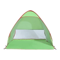 Outsunny Abri de plage tente de plage pliable Pop-up automatique instantané protection UV fenêtre arrière grand tapis de sol vert rouge(m-4)