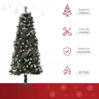 HOMCOM Árbol de Navidad Artificial con Nieve 150 cm con 360 Ramas 38 Bayas Decoración Navideña para Interiores Verde(m-4)