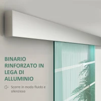 HOMCOM Porta Scorrevole Interna in Vetro Smerigliato e Satinato con Binario B1 e Maniglia per Bagno Cucina Studio Vetro 205x 90x 0,8cm(m-6)