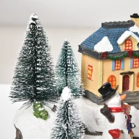 HOMCOM Animated Christmas Village Scene Musical Holiday Decoration with LED Light, Music, Fiber Optic, Rotating Skating Pond, Battery-Operated(m-9)