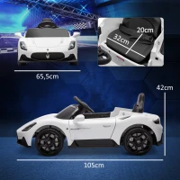 AIYAPLAY Coche Eléctrico para Niños con Licencia Maserati MC20 con Batería 12V Mando a Distancia Faros Bocina Música Blanco(m-3)