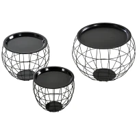HOMCOM Lot de 3 Tables Basses gigognes Tables d'appoint Rondes encastrables Style néo-rétro métal Noir(m-10)