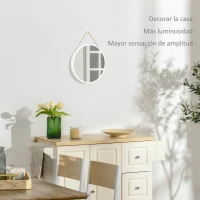 HOMCOM Espejo Decorativo de Pared 30x30 cm Espejo Redondo de Metal con Cuerda para Salón Entrada Estilo Moderno Blanco(m-4)