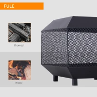 Outsunny Metal Square Fire Pit Outdoor Mesh Firepit Brazier w/ Lid, Log Grate, Poker for Backyard, Camping, Bonfire, Wood Burning Stove, 44 x 44 x 40cm, Black(m-6)
